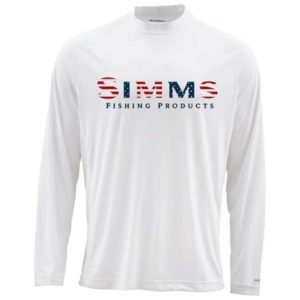 Simms SolarFlex LS Crewneck Print Fishing Shirt - USA Simms White