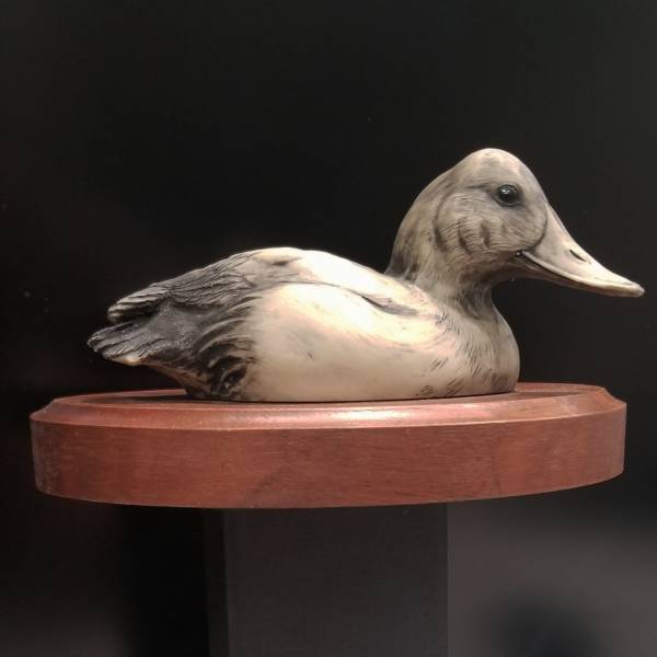 DeLodzia Unpainted Duck Contemplating His Navel Medium Scrimshaw Statue 1 DeLodzia Unpainted Duck Contemplating His Navel Medium Scrimshaw Statue, Light