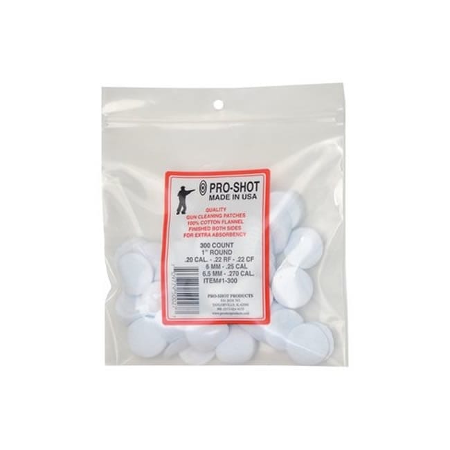 Pro-Shot Round Cleaning Patches, .22-.270cal - 300ct 1 Pro-Shot Cotton Flannel Pouches 1"
