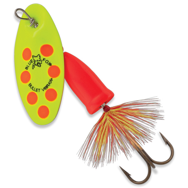 Blue Fox Vibrax Bullet Fly Fishing Lure, 1/8oz - Fluorescent Yellow/Fluorescent Red 1 Blue Fox Vibrax Bullet Fly Fishing Lure - Fluorescent Yellow/Fluorescent Red