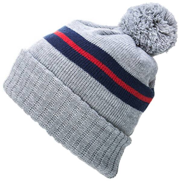 Preserve Captuer Headwear Acrylic Jacquard Pom Beanie - Grey/Navy/Red 1 Preserve Captuer Headwear Acrylic Jacquard Pom Beanie - Grey/Navy/Red