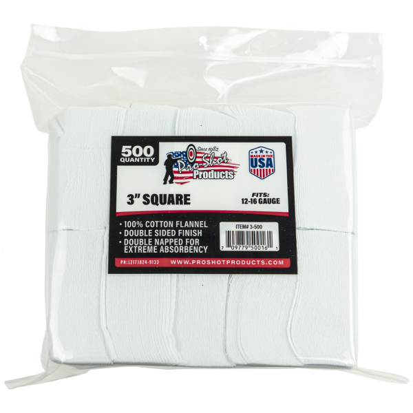 Pro-Shot 12-16 Gauge Cotton Squares, 3" - 500 Count 1 Pro-Shot 12-16 Gauge Cotton Squares, 3" - 500 Count