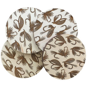 Noteworthy Paper and Press Fishing Flies Wood Coaster Set