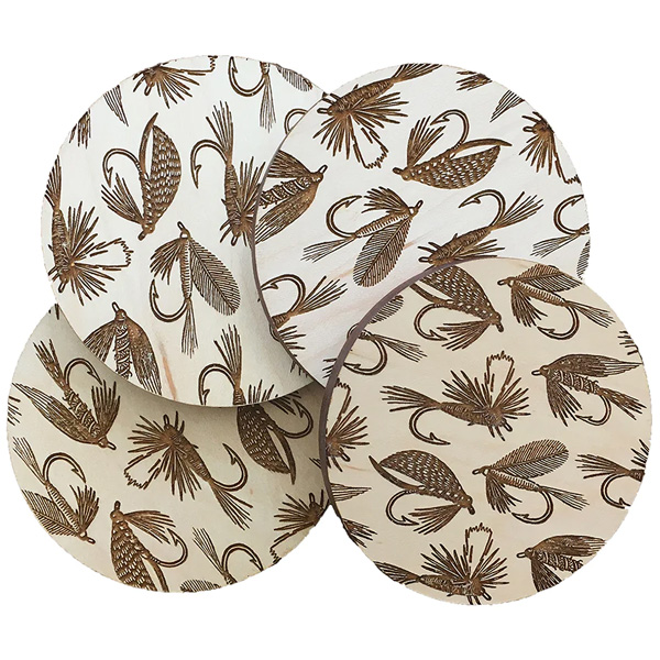 Noteworthy Paper and Press Fishing Flies Wood Coaster Set 1 Noteworthy Paper and Press Fishing Flies Wood Coaster Set
