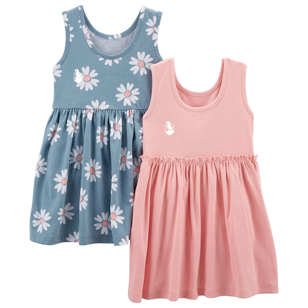 Preserve Simple Joys by Carter's Girl's Sleeveless Dress - Dusty Blue Floral or Pink 1 Preserve Simple Joys by Carter's Girl's Sleeveless Dress - Dusty Blue Floral or Pink