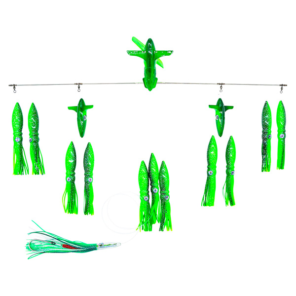 ChatterLures 36" Wingman Side Tracker with 9" Shell Squid - Green 1 ChatterLures 36" Wingman Side Tracker with 9" Shell Squid - Green