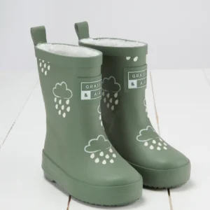 Grass & Air Color Changing Kids Wellies - Khaki Green