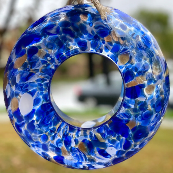 ApricotMint Handmade Art Glass Bird Feeder Sun Catcher - Dark Blue 1 ApricotMint Handmade Art Glass Bird Feeder Sun Catcher - Dark Blue