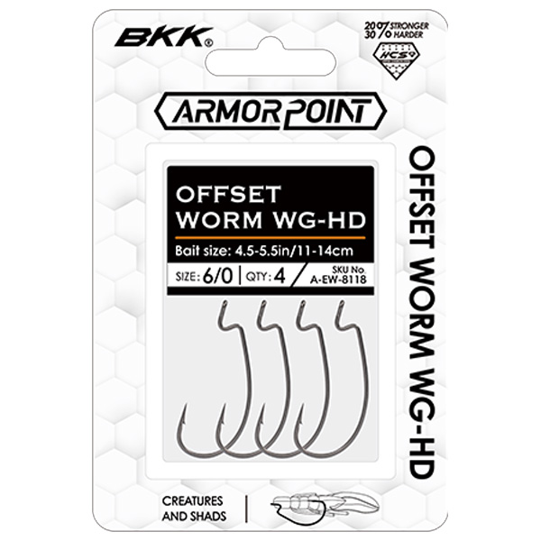 BKK Hooks Armor-Point Offset Worm WG-HD Hooks - 3/0 1 BKK Hooks Armor-Point Offset Worm WG-HD Fishing Hooks