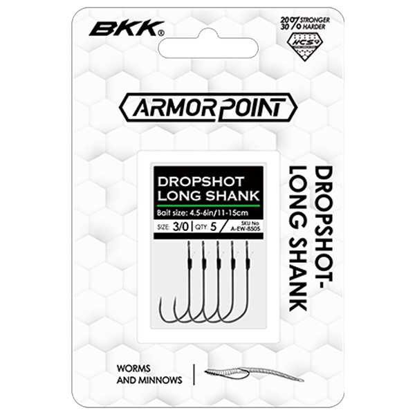 BKK Hooks Armor-Point Dropshot Long Shank Fishing Hooks, 2/0 1 BKK Hooks Armor-Point Dropshot Long Shank Fishing Hooks