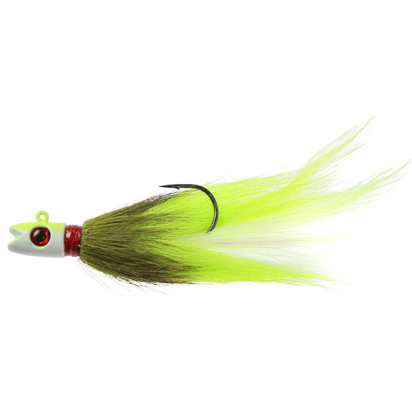Jigging World Bass Candy Bucktail Jig Lure, 2oz - Chartreuse/White 1 Jigging World Bass Candy Bucktail Jig Lure - Chartreuse/White