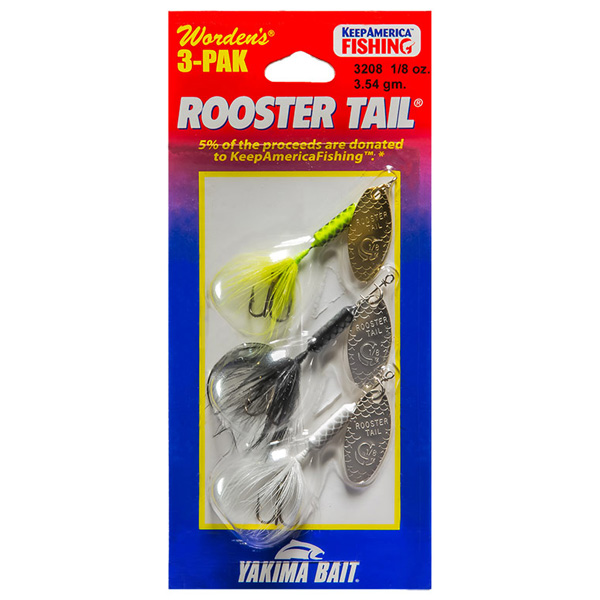 Yakima Bait Original Rooster Tail Treble Fishing Lures, 1/8oz - Glitter Chartreuse/Red/Yellow Coachdog 1 Yakima Bait Original Rooster Tail Treble Fishing Lures, 3pk