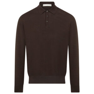 Purdey Men's Lightweight Travel Merino Long Sleeve Polo - Chocolate