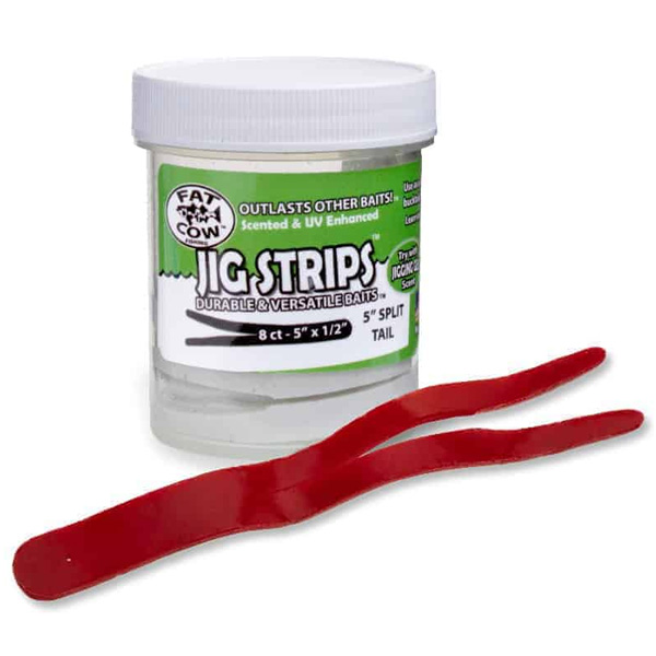 Fat Cow Fishing Split Tail Jig Strips, 5" - Blood Red 1 Fat Cow Fishing Split Tail Jig Strips, 5" - Blood Red