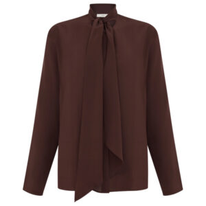 Purdey Women's Silk Scarf Neck Blouse - Umber