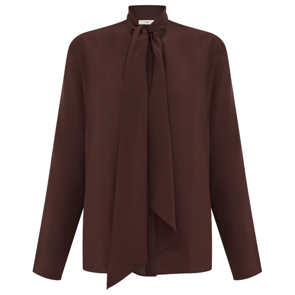 Purdey Women's Silk Scarf Neck Blouse - Umber 1 Purdey Women's Silk Scarf Neck Blouse - Umber