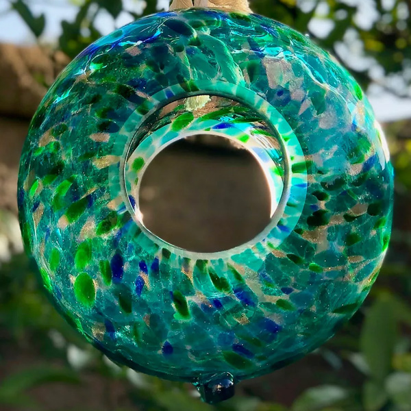 ApricotMint Handmade Art Glass Bird Feeder Sun Catcher - Green 1 ApricotMint Handmade Art Glass Bird Feeder Sun Catcher - Green