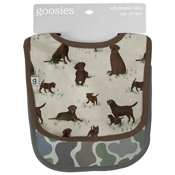 Goosies Bib Set - Chocolate Lab Dogs and Camo 1 Goosies Bib Set - Chocolate Lab Dogs and Camo