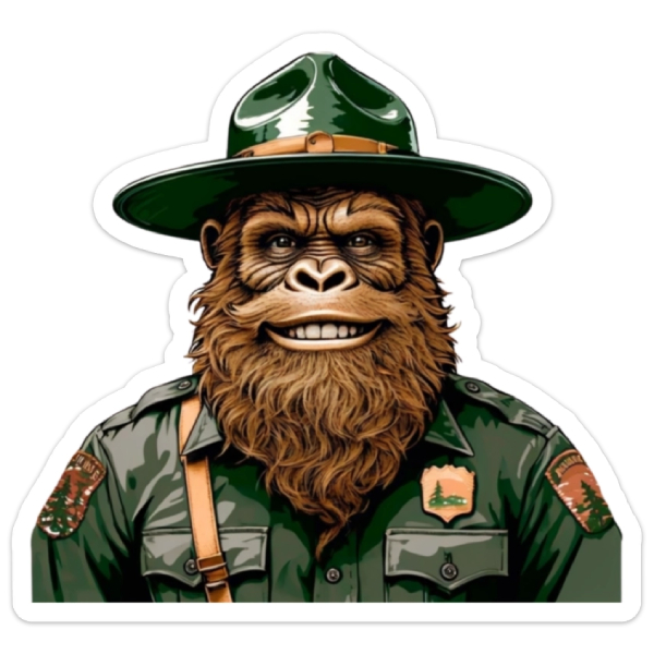 National Parks and Beyond Happy Park Ranger Sasquatch Bigfoot Vinyl Sticker, Small 1 National Parks and Beyond Happy Park Ranger Sasquatch Bigfoot Vinyl Sticker