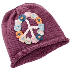 Pebble Organic Cotton Baby Beanie Hand-Knit Peace Hat - Purple