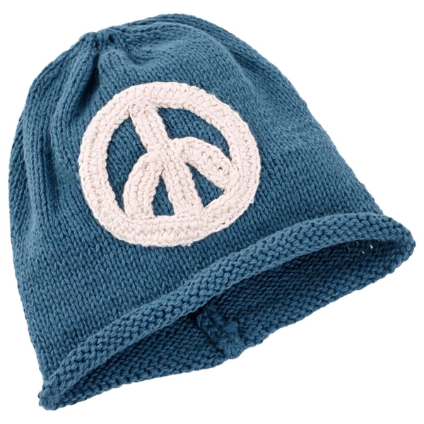 Pebble Organic Cotton Baby Beanie Hand-Knit Peace Hat - Blue 1 Pebble Organic Cotton Baby Beanie Hand-Knit Peace Hat - Blue