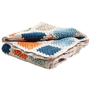Pebble Handmade Organic Granny Square Baby Blanket - Blue and Orange