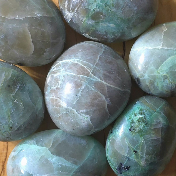 Jensen Rocks Green Moonstone Palm Stone 1 Jensen Rocks Green Moonstone Palm Stone