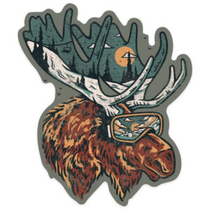 Lantern Press Ski Moose Distressed Vector Sticker