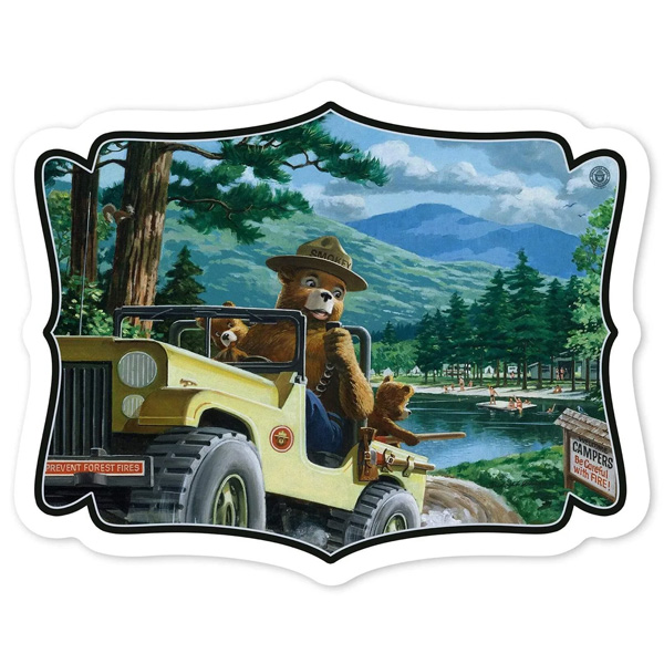Lantern Press Smokey Bear Leaving SUV Vintage Poster Sticker 1 Lantern Press Smokey Bear Leaving SUV Vintage Poster Sticker