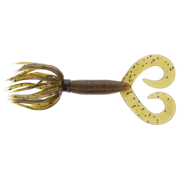 Yamamoto Double Tail Hula Grub Soft Bait Lure, 4" - Green Pumpkin with Purple and Small Copper 1 Yamamoto Double Tail Hula Grub Soft Bait Lure - Green Pumpkin with Purple and Small Copper