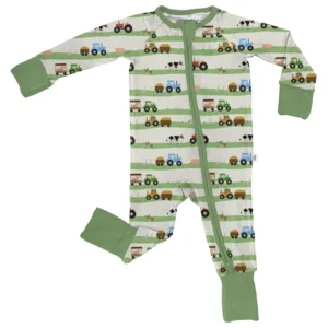 Goosies Kid's Long-Sleeve Zip PJ - Farm Stripe